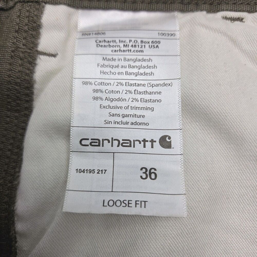 Carhartt Shorts Green Loose Fit Work Cargo Men Sz 36 Flat 9.5" Inseam Canvas - Picture 8 of 13